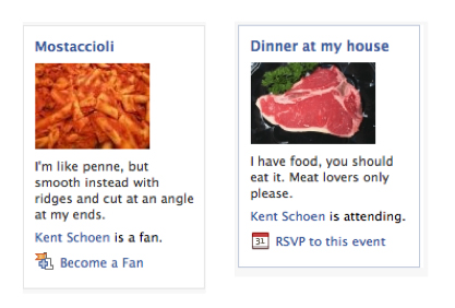 New Facebook Ads - examples from Facebook - meat not my choice!